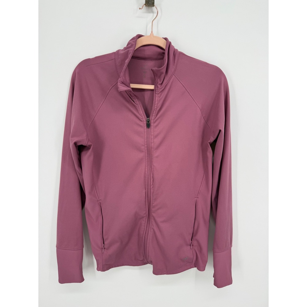 Freely Full Zip Jacket Womens Medium Mauve Athletic Thumbhole Mock Neck Pocket